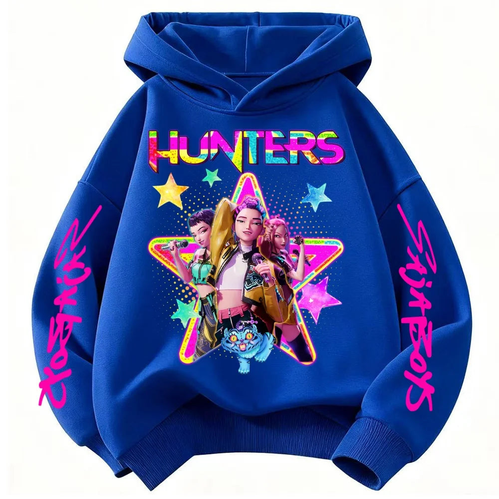 KPop Demon Hunters Huntrix Girls Sweatshirts Spring Fall Boys Children Hoodies Long Sleeves T-shirt Jacket Toddler Kids Clothes