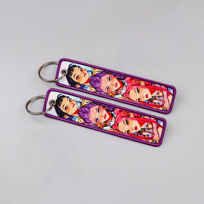 K-POP Cartoon Anime Demon Hunter Girl Group Woven Label Keychain Cute Bag Charm Accessories Fabric Key Ring for Bag