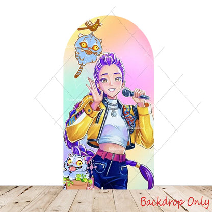 KPop Demon Hunters Theme Arch Backdrop Cover Girl Dance Birthday Party Background Decor Wall Singing Group Concert Baby Shower