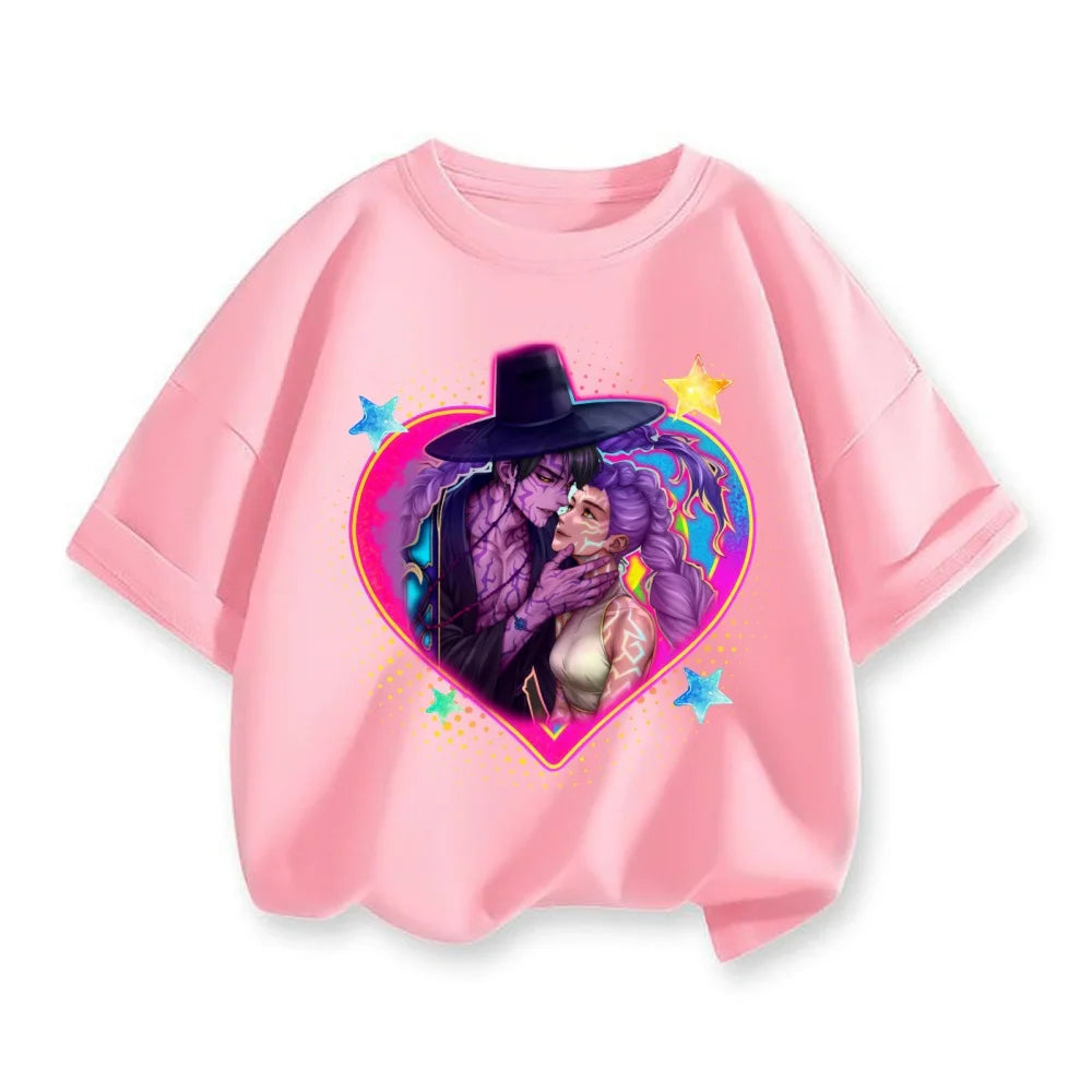Kpop Demon Hunters Children's Clothing Short Sleeve T-shirt Cute Rumi Zoey Mira Shirts Harajuku Tops for Boys Girls Clothes Gif