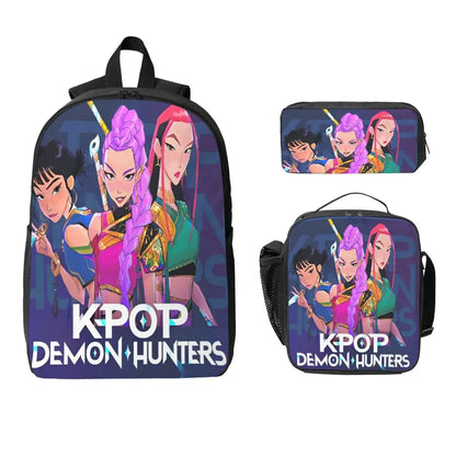 Kpop Demon Hunters Huntrix Movie Backpack Lunch Box Pen Bags for Boys Girls Kindergarten Backpacks Cute School bag Bookbag Set