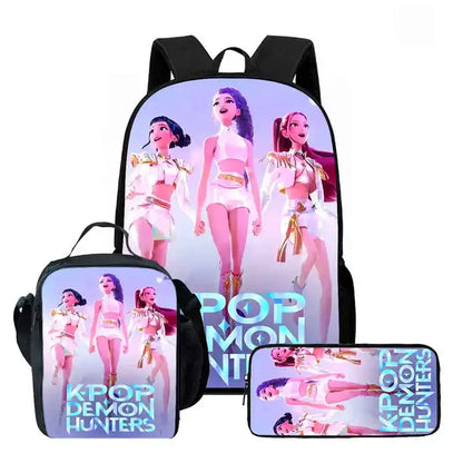 Disney Cartoon KPop Demon Hunters Child School Backpack With Lunch Bags Pencil Bags For,Light Weight Child School Bags