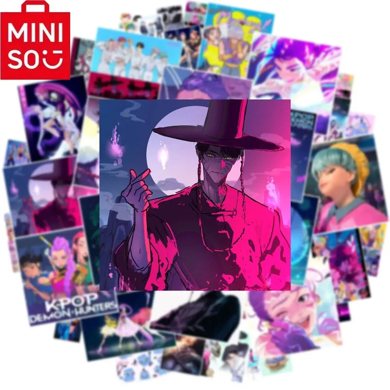 2025 MINISO brand new co branded K-op Movie Demon Hunters Huntrix Saja Boys Derpy Tiger Stickers  Vinyl  Toy Kid Gifts