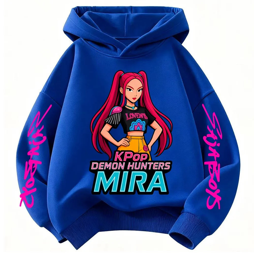 Fall and winter Kpop demon hunter children's hooded sweatshirt cute Kpop demon hunter tiger top Harajuku boys and girls