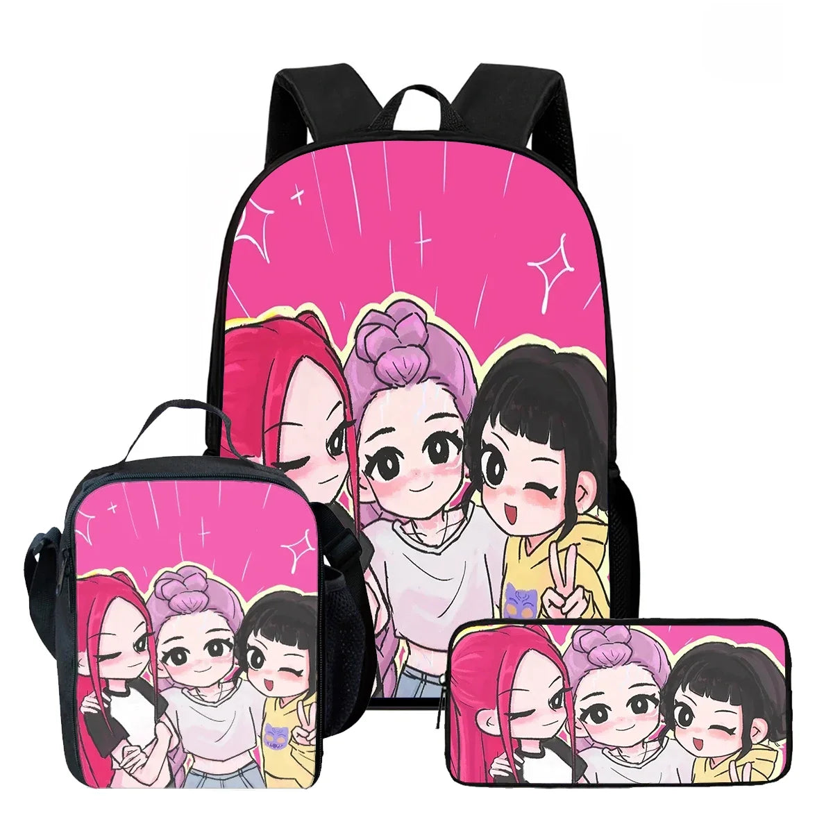 Cartoon KPop Demon Hunters Child School Backpack With Lunch Bags Pencil Bags For,Light Weight Child School Bags