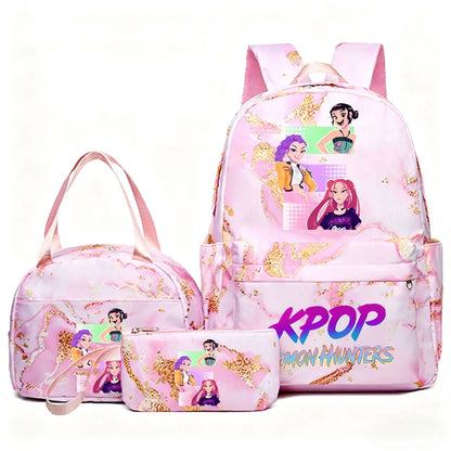 KPop Demon Hunters 3pcs Set Backpack Students Lunch Bag Set Pencil Case Anime Cartoon Fashion Print Student Back To School Gift