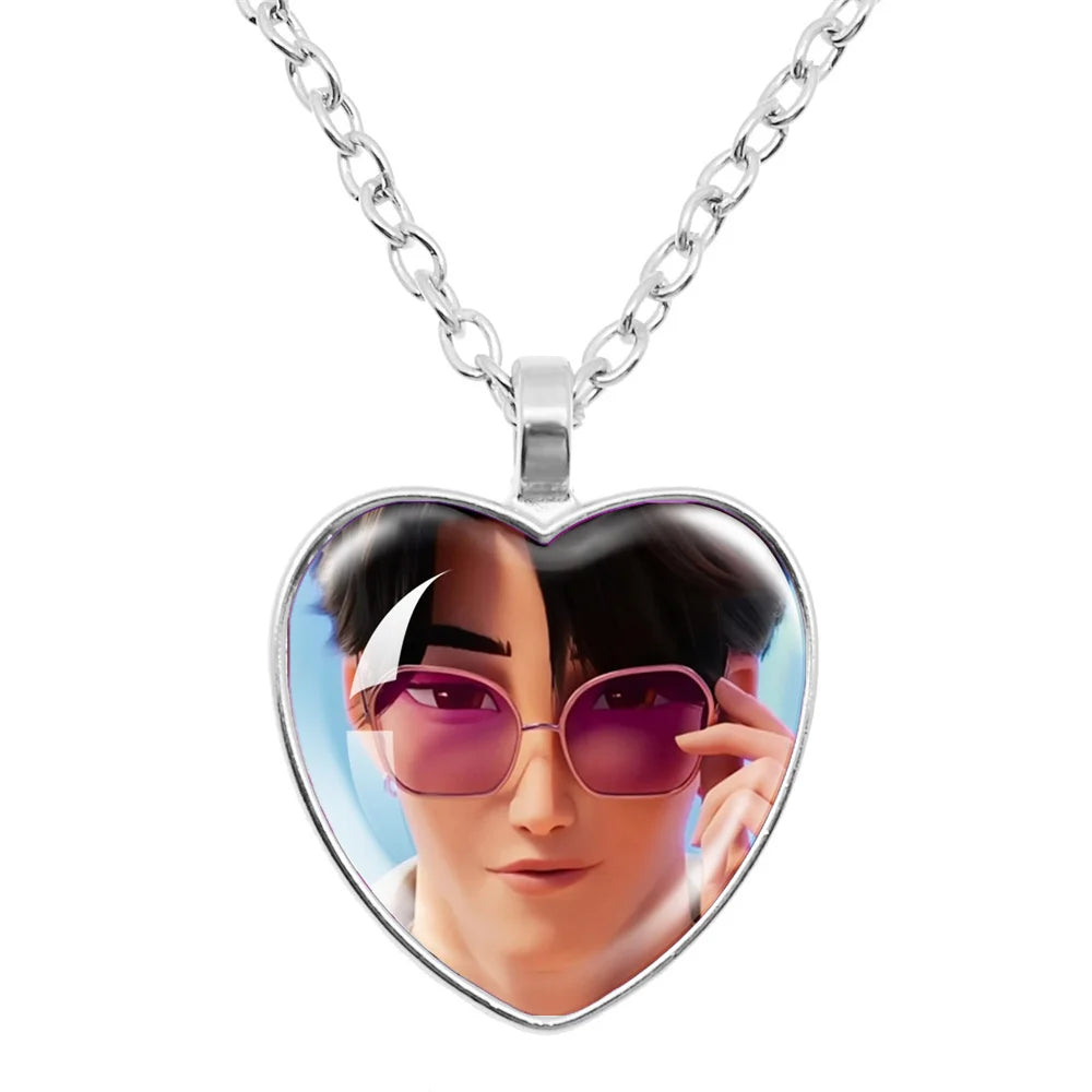K-Pop Demon Hunters Huntr-x Rumi Zoey Mira Glass Heart Pendant Necklaces Accessories Charms Necklace Fans Jewelry Cosplay Gift