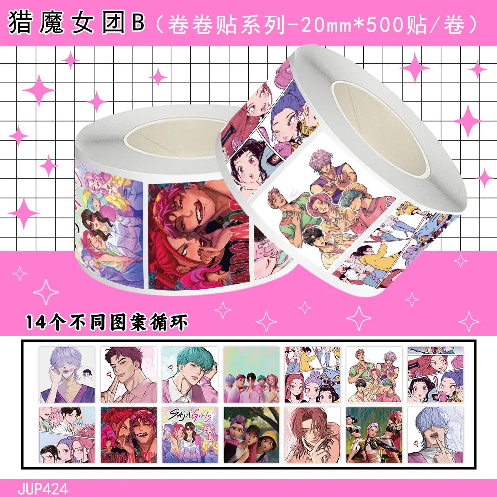 500pcs/Roll K-POP Demon Hunters Stickers for Kids Toys Refrigerator Guitar Luggage Graffiti Envelope Packaging Sealing Gifts