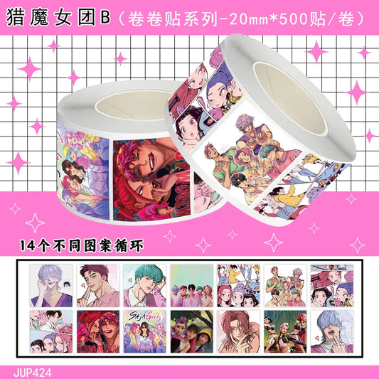 500pcs/Roll K-POP Demon Hunters Stickers for Kids Toys Refrigerator Guitar Luggage Graffiti Envelope Packaging Sealing Gifts