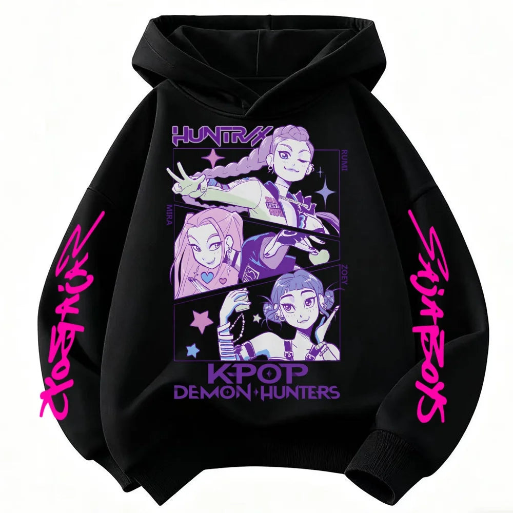 KPop Demon Hunters Huntrix Hoodie Kids Hooded Sweatshirt Baby Girls Pullover Hoodies Boys Fashion Outerwear Children's Clothing