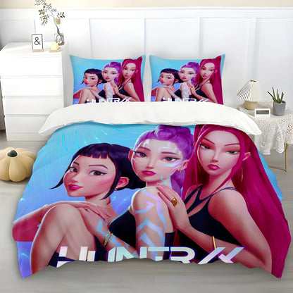 K-Pop Demon Hunters Themed Bedding Set Colorful Print Duvet Cover & Bed Sheet Student Dormitory Textile Kid Gift