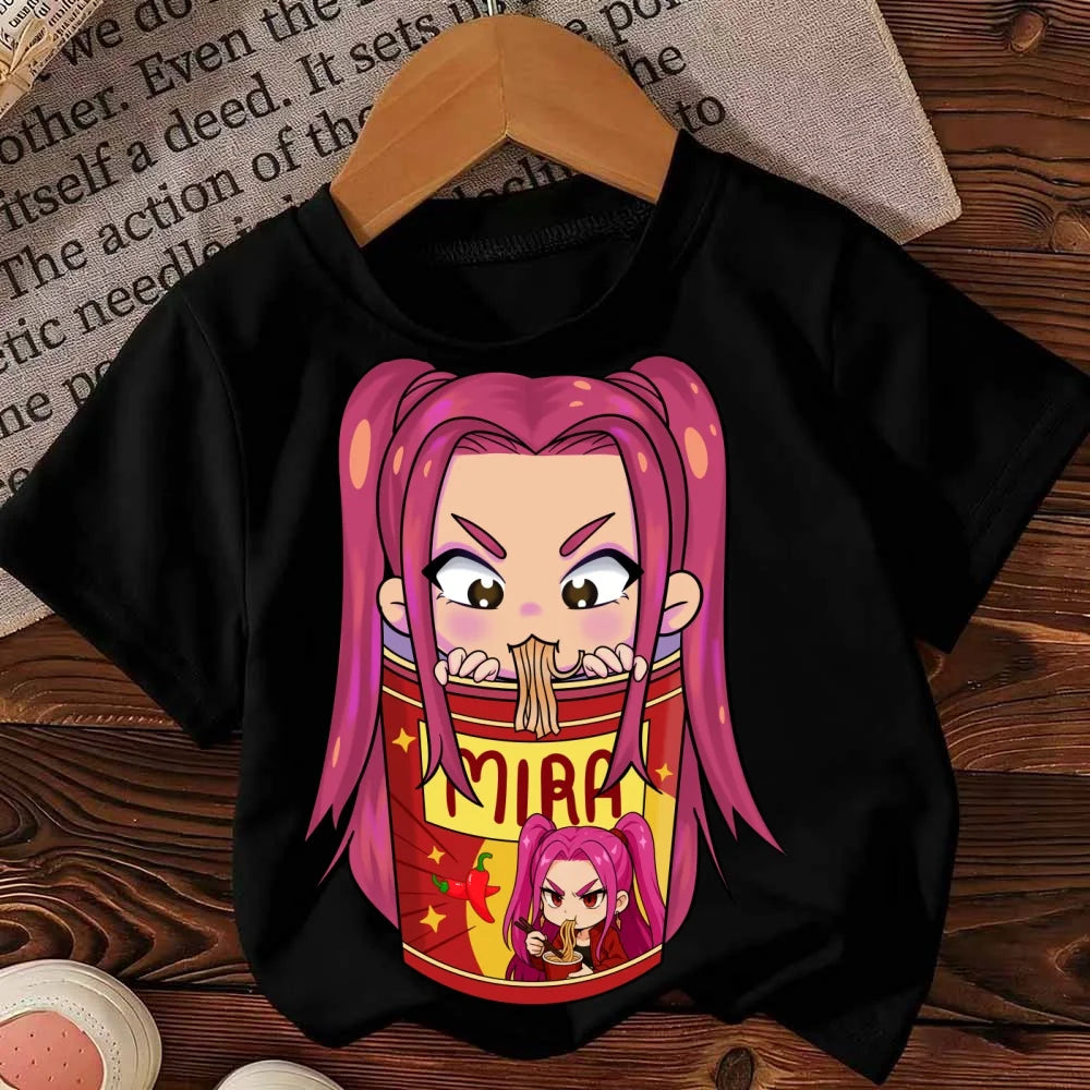 Cute Cartoon Saja Boys T-shirts Kpop Demon Hunters T Shirt Kids Boy Girl Summer Short Sleeve Round Neck Tops Children's Clothing