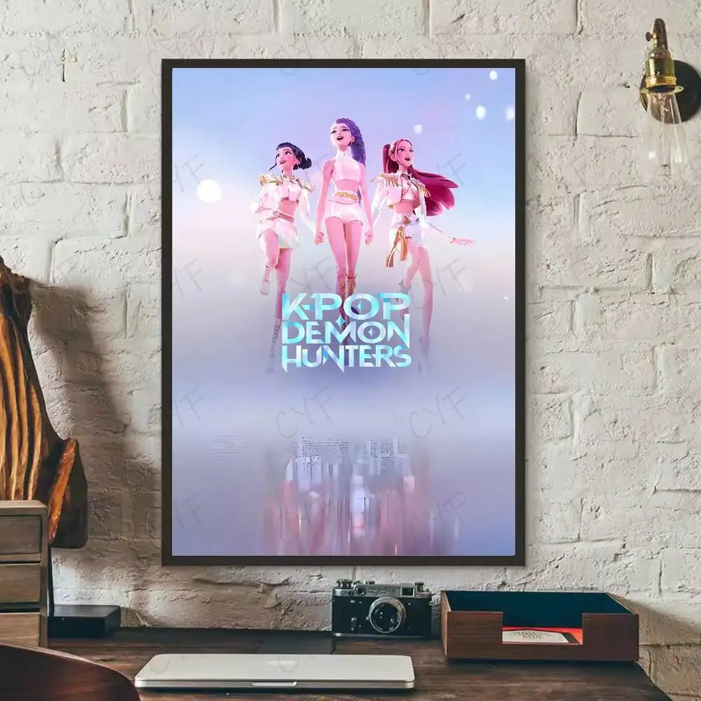 Anime K-Kpop Demon Hunters Poster Sticky Wall Art Printing Waterproof Home Living Bed Room Bar Aesthetic Decor
