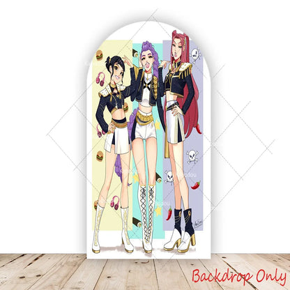 KPop Demon Hunters Theme Arch Backdrop Cover Girl Dance Birthday Party Background Decor Wall Singing Group Concert Baby Shower