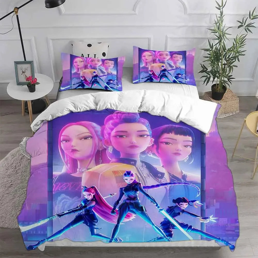 K-Pop D-Demon Hunters Theme Duvet Set EU Single Size Bedding Sets Quilt Bed Cover Duvet Cover 3Pieces for Kids & Adults