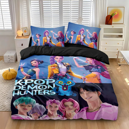 3pcs K-Pop Demon Hunters Printed Coreless Duvet Cover Set Multi Size Bedroom Dormitory Soft and Comfortable Machine Washable