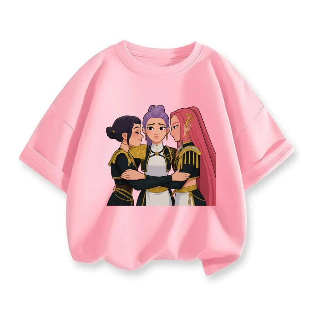 2025 New Hot KPop Demon Hunters Child Short Sleeve T-shirt Anime Character Print Tees Boys Girls Casual Tops Birthday Gift