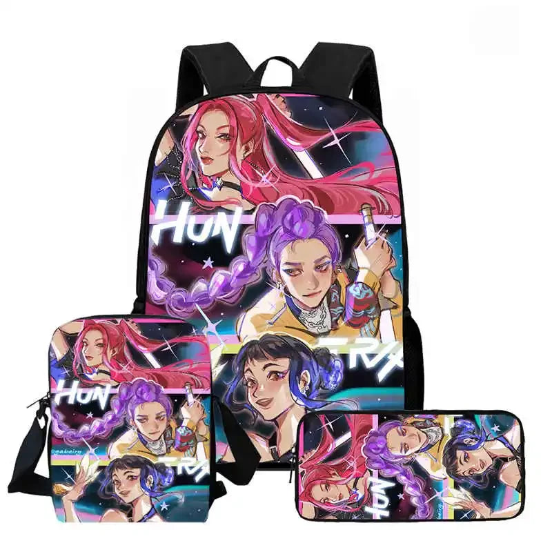Disney Cartoon  KPop Demon Hunters Child School Backpack With Shoulder Bag Pencil Bag For Kindergarten,Light Weight Child Bags