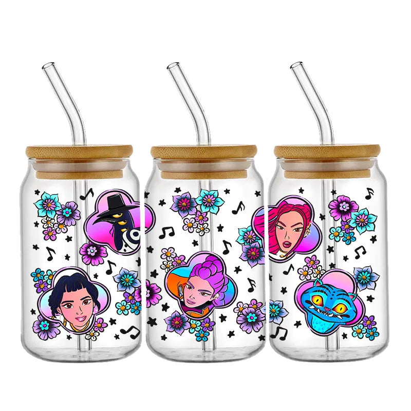 Demon Hunters Movie Kpop Lover Gift Anime Fan UV DTF Stickers Ready To Transfer Cup Wrap Custom DIY Craft For Libbey Can Glass