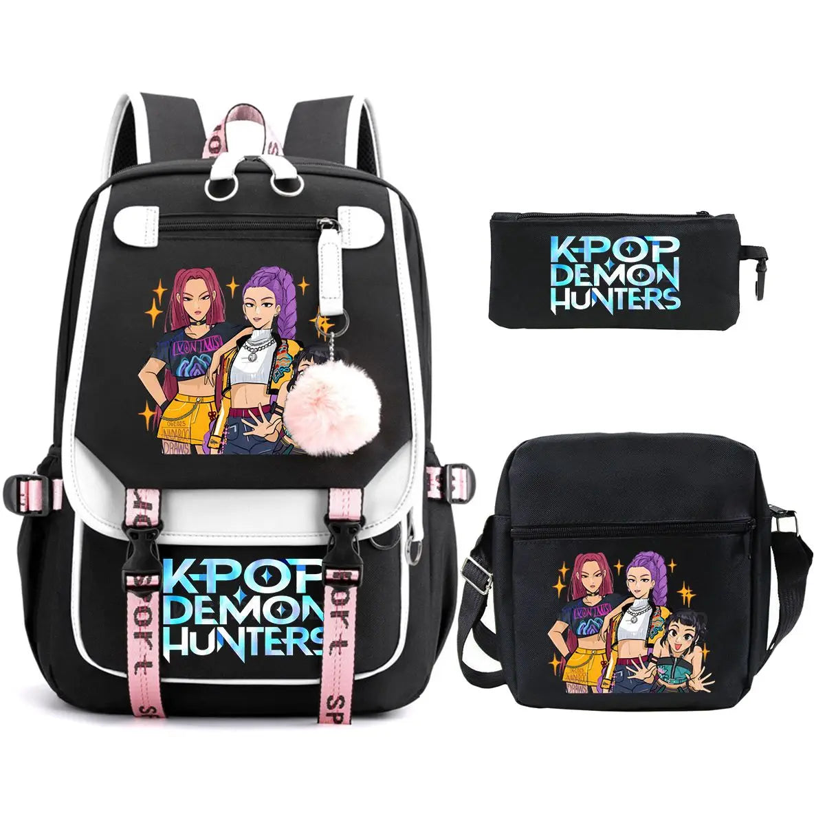 KPop Demon Hunters Backpack Shoulder Bag Pencil Case Three Piece Set Children Fashion Casual SchoolBag Saja Boys Travel Backpack