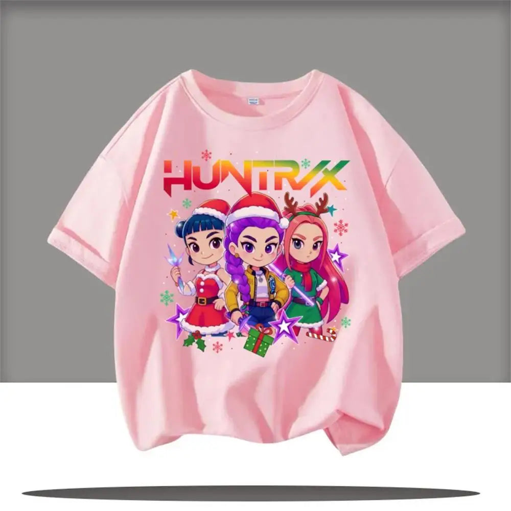Huntrix Kpop Demon Hunters T-Shirt for Boys Girls Fans Gift Summer Crew Neck Short Sleeve Tees Fashion Kids T-shirt