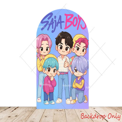 KPop Demon Hunters Backdrop Arch Cover Boy Band Girl Birthday Party Background Decoration Wall Princess Singing Group Concert
