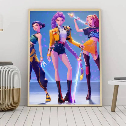 K-KPop Demon Hunter Poster Self-adhesive Art Waterproof Paper Sticker Coffee House Bar Room