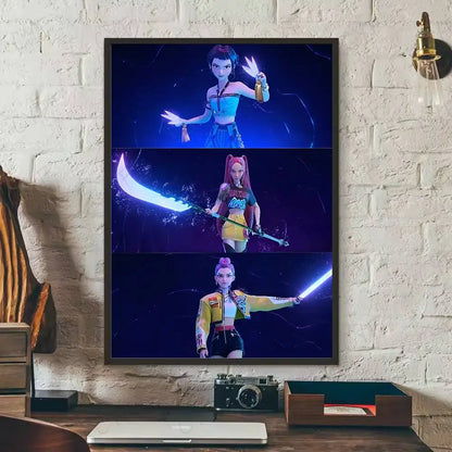 Anime K-Kpop Demon Hunters Poster Sticky Wall Art Printing Waterproof Home Living Bed Room Bar Aesthetic Decor