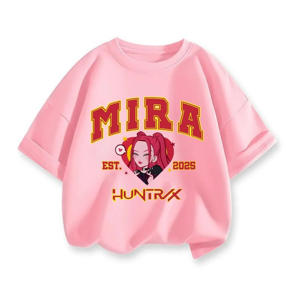 2025 New Hot KPop Demon Hunters Child Short Sleeve T-shirt Anime Character Print Tees Boys Girls Casual Tops Birthday Gift