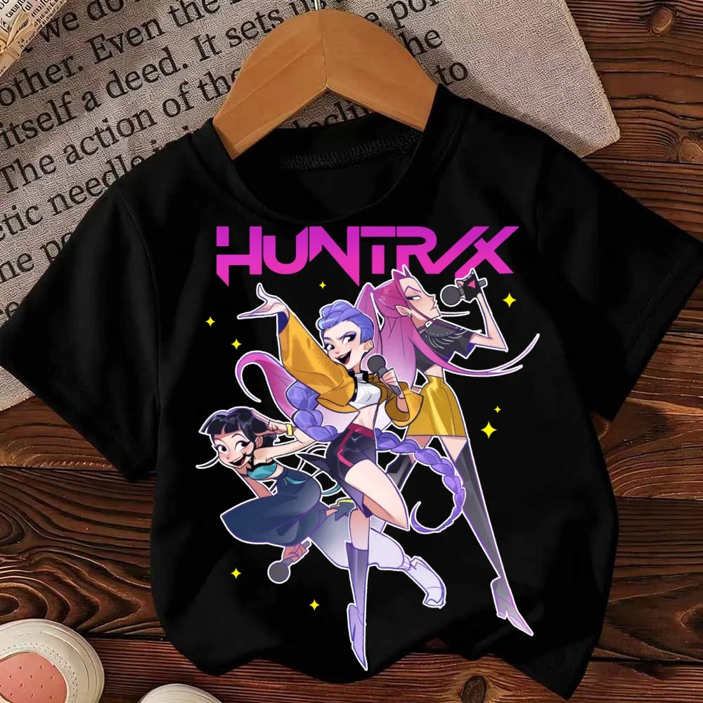 Fashion Korean Kids T-Shirt Girls Boys Clothing Kpop Demon Hunter HuntrX Graphic Short Sleeve Tees Tops Harajuku Child Clothes