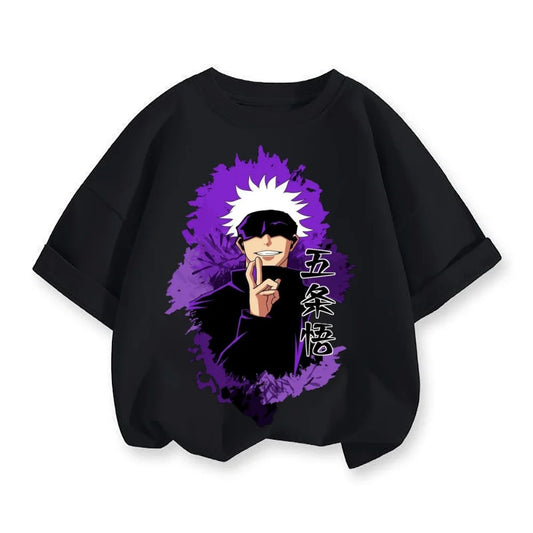 Spell Return Battle Short Sleeve T-shirt for Children, Five Sand Knot, Khaki, Japanese Anime 2D Top