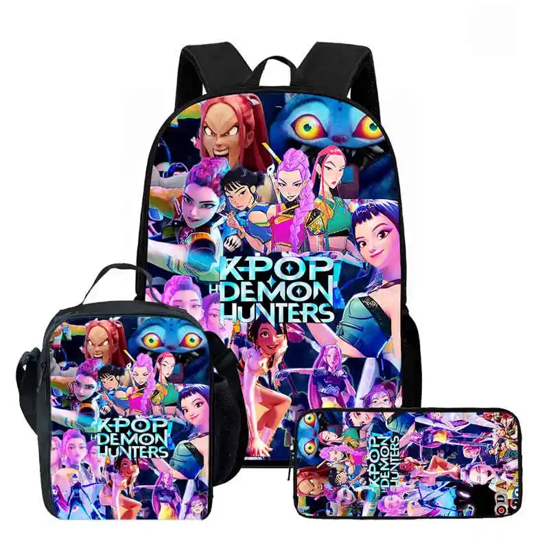 Disney Cartoon KPop Demon Hunters Child School Backpack With Lunch Bags Pencil Bags For,Light Weight Child School Bags