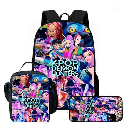 Disney Cartoon KPop Demon Hunters Child School Backpack With Lunch Bags Pencil Bags For,Light Weight Child School Bags