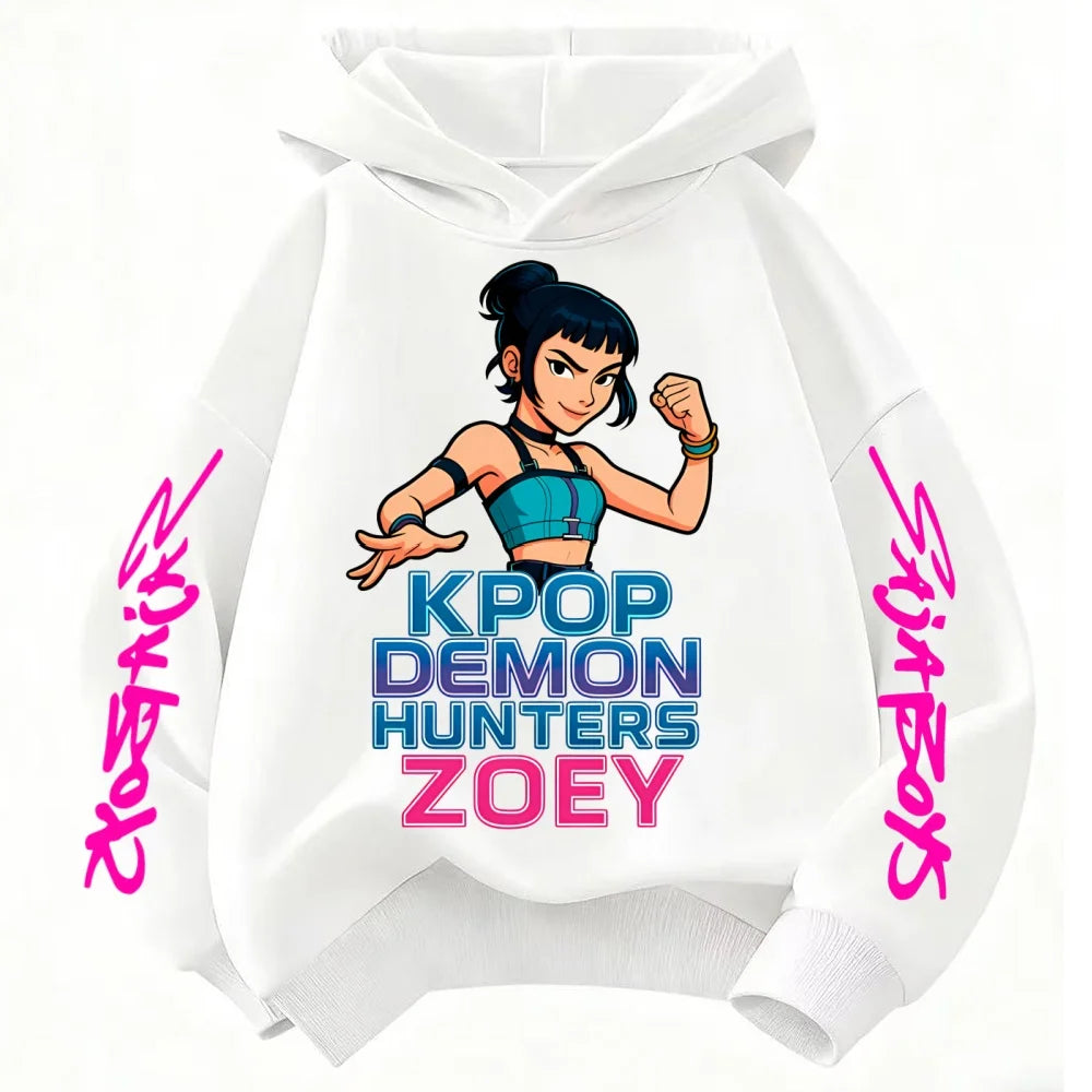 Rumi Cute KPop Demon Hunter Cartoon Girls Hooded Sweatshirt Warm Children's Wave Fashion Casual Tops Casual Black Pink Clothing