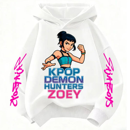 Rumi Cute KPop Demon Hunter Cartoon Girls Hooded Sweatshirt Warm Children's Wave Fashion Casual Tops Casual Black Pink Clothing