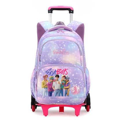 K팝 데몬헌터 키즈 백팩 귀여운 만화 프린트 학교 백팩 여아 휴대용 트롤리 학교 가방 어린이 생일 선물
