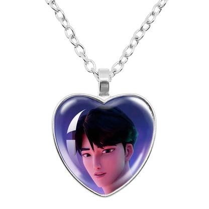 Rumi Zoey Mira Heart Glass Pendant Necklaces KPop Demon Hunters sajaboy Charm Necklace Fans Jewelry Accessories Cosplay Gift