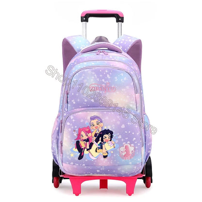 Kpop Demon Hunter Kids Backpack Kawaii Cartoon Printed School Backpack Girls Portable Trolley School Bags Children Birthday Gift