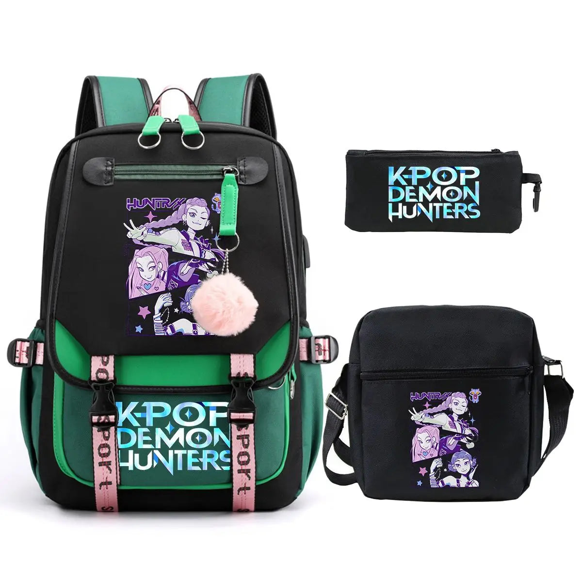 KPop Demon Hunters Backpack Shoulder Bag Pencil Case Three Piece Set Children Fashion Casual SchoolBag Saja Boys Travel Backpack