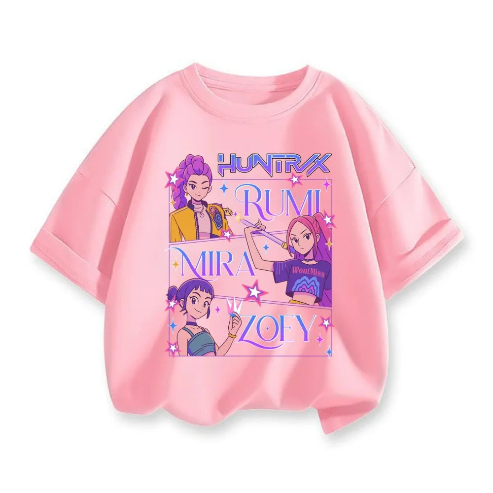 2025 New Hot KPop Demon Hunters Child Short Sleeve T-shirt Anime Character Print Tees Boys Girls Casual Tops Birthday Gift