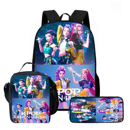 Disney Cartoon KPop Demon Hunters Child School Backpack With Lunch Bags Pencil Bags For,Light Weight Child School Bags