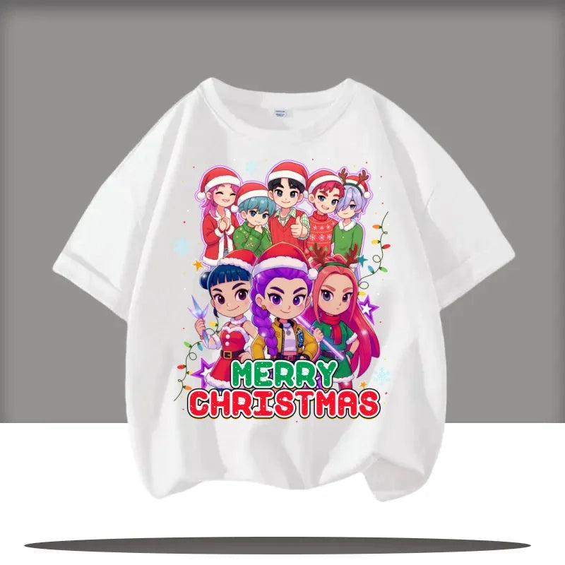 Kpop Demon Hunters Children's Clothing Short Sleeve T-shirt Cute Kpop Demon Hunters Tiger Harajuku Tshirt for Boys Girls