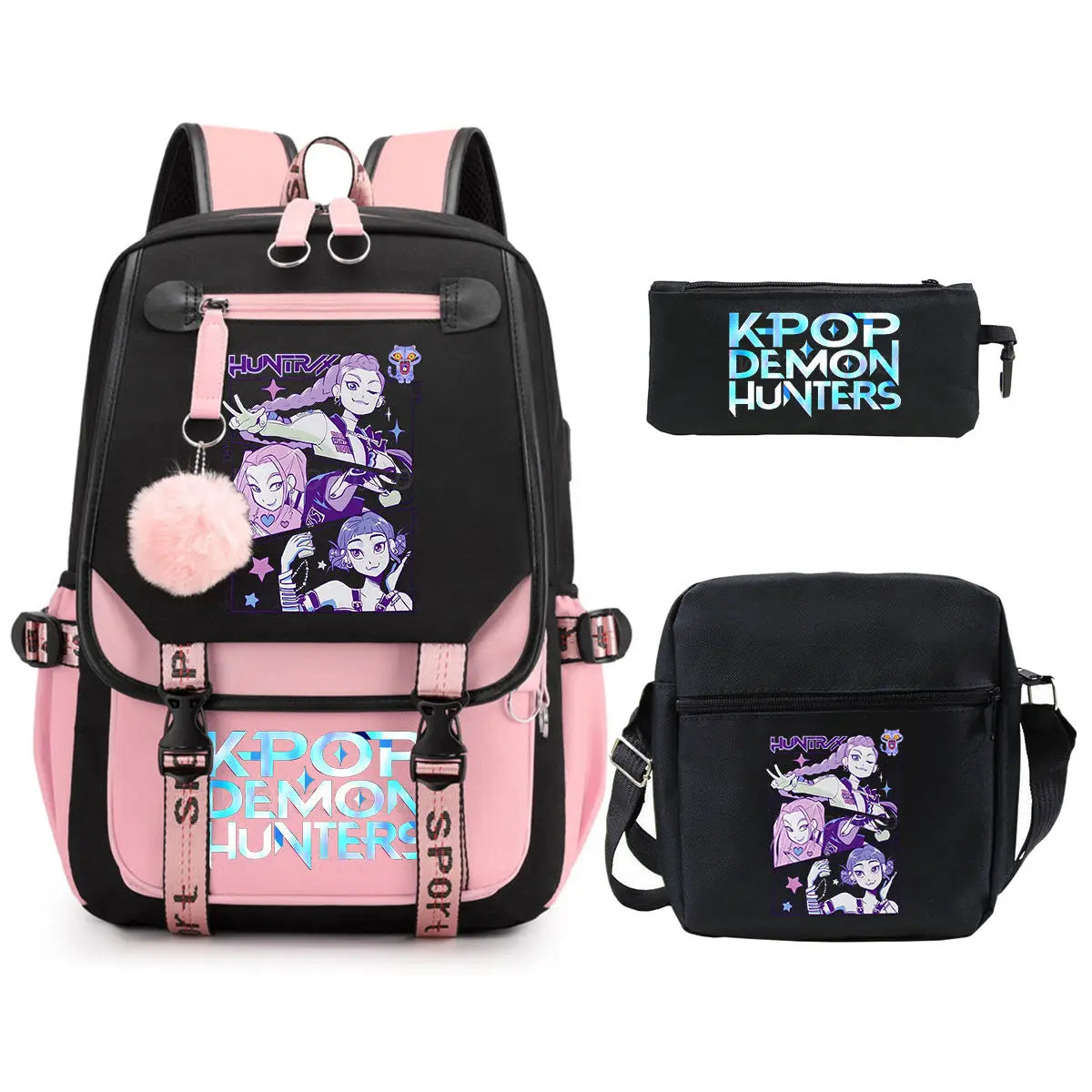 KPop Demon Hunters Backpack Shoulder Bag Pencil Case Three Piece Set Children Fashion Casual SchoolBag Saja Boys Travel Backpack