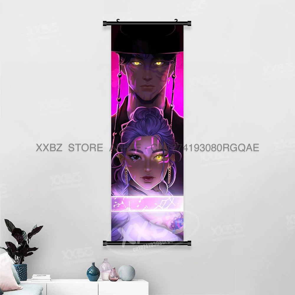 Anime For KPop Demon Hunters Wall Art Canvas Scrolls Pictures Kawaii Character Print Posters Home Decoration Hanging Painting