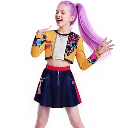 Girls Kpop Zoey Cosplay Costume Halloween Demon Hunters Rumi Mira Cosplay Tops Skirt Clothes Printed Stage Dress Kids Role Play
