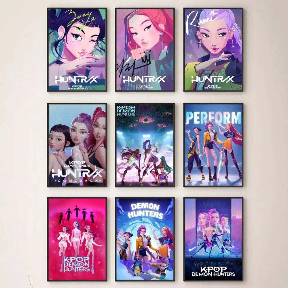 Movie KPop Demon Hunters Poster Self Adhesive Painting Living Room Office Decoration Bedroom Home Wall Sticker Prints