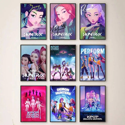 Movie KPop Demon Hunters Poster Self Adhesive Painting Living Room Office Decoration Bedroom Home Wall Sticker Prints