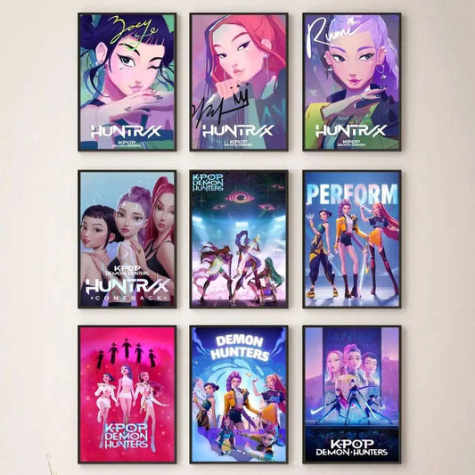 Movie KPop Demon Hunters Poster Self Adhesive Painting Living Room Office Decoration Bedroom Home Wall Sticker Prints