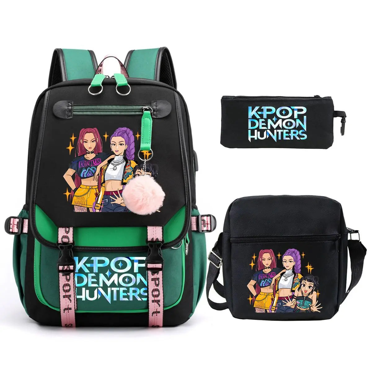 KPop Demon Hunters Backpack Shoulder Bag Pencil Case Three Piece Set Children Fashion Casual SchoolBag Saja Boys Travel Backpack