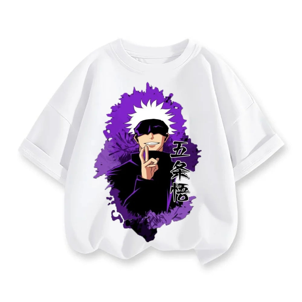 Spell Return Battle Short Sleeve T-shirt for Children, Five Sand Knot, Khaki, Japanese Anime 2D Top